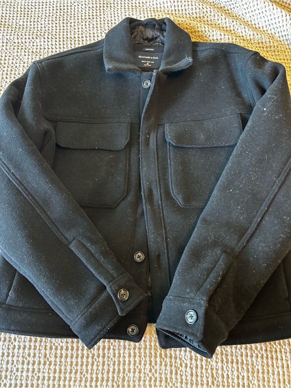Abercrombie & Fitch Black Wool-Blend Peacoat Jacket
